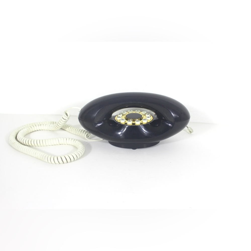 Vintage Navy Blue and Gold White Genie Phone Push Button Telephone Eighties Retr